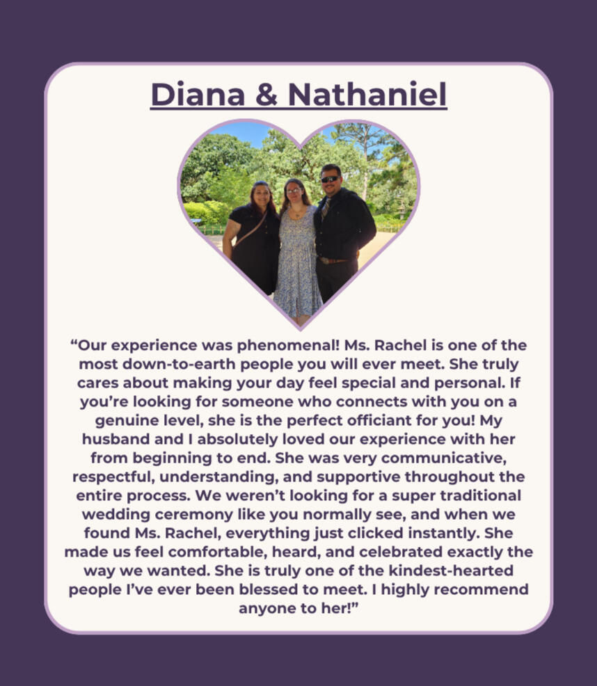 Review from couple and a photo from their ceremony